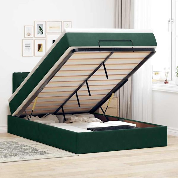 vidaXL Ottoman-Bett mit Matratze Dunkelgrün 120x200 cm Samt 3311840