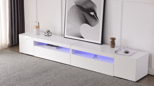 TV-Lowboard 240 cm in Weiß mit integrierter LED-Beleuchtung, modernes Fernsehmöbel mit großzügigem Stauraum và klarer Linienführung, 240x38.5x35.5cm, Weiß Bild 6