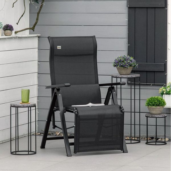 Outsunny Gartenliege Sonnenliege 1 Position verstellbar, Liegestuhl, 1 St, Schwerelosigkeitssessel, Textilene Schwarz 70L x 65B x 111H cm