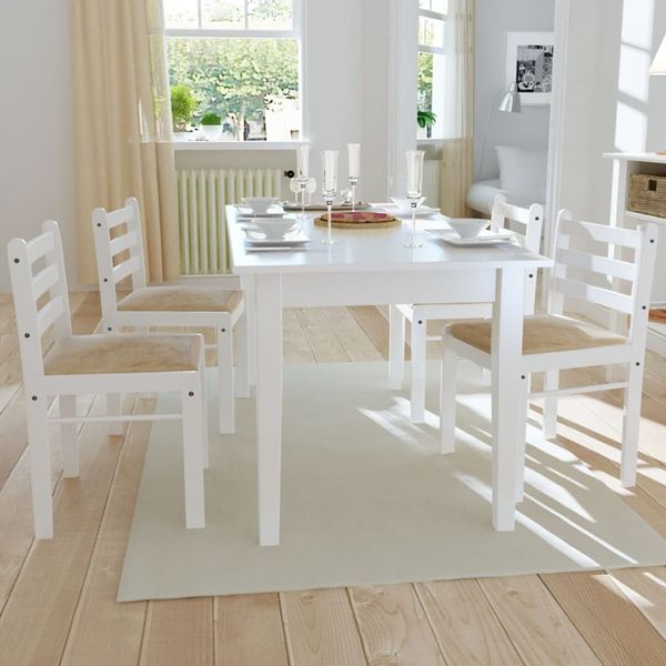 vidaXL Esszimmerstühle 4 Stk. Weiß Massivholz Gummibaum und Samt 242031
