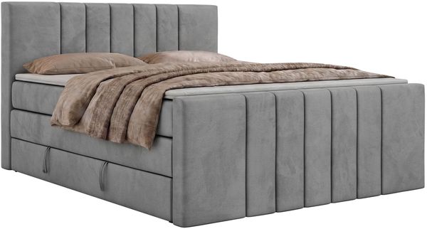 Boxspringbett INERO KING DUO mit Stauraum, Doppelbett 180x200, Bett mit Multipocket-Matratze H4 und Topper Visco, modernes Boxspringbett, hohe Kopfteil - Hellgrau Velvet Bild 7