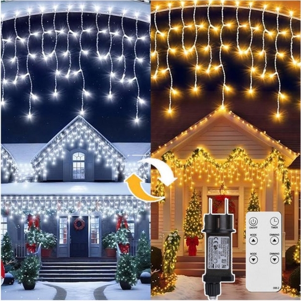 XERSEK LED-Lichterkette LED-Lichtervorhang Stern/Eiszapfen/Schneeflocke/Kugel/Regen Party Deko, 200-flammig, Eisregen Vorhang Lichterkette 3 Timer 10 Modi IP44 4 Dimmbar 31 VDC Bild 4