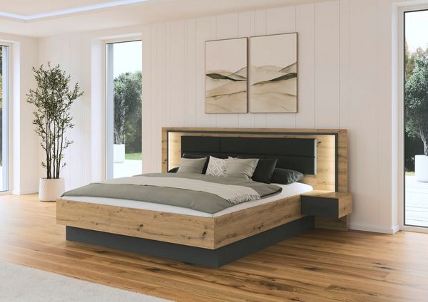 rauch Bettanlage Bett Doppelbett Komortbett BILBAO-EXTRA, (Set, 3-tlg, Liegefläche 160x200 oder 180x200 cm), Polster-Kopfteil in Lederoptik basalt, mit Beleuchtung MADE IN GERMANY