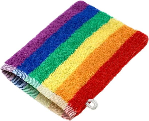 Lashuma Waschhandschuh Regenbogen, (Set, 4-St), bunte Frottee Waschlappen 15x21 cm