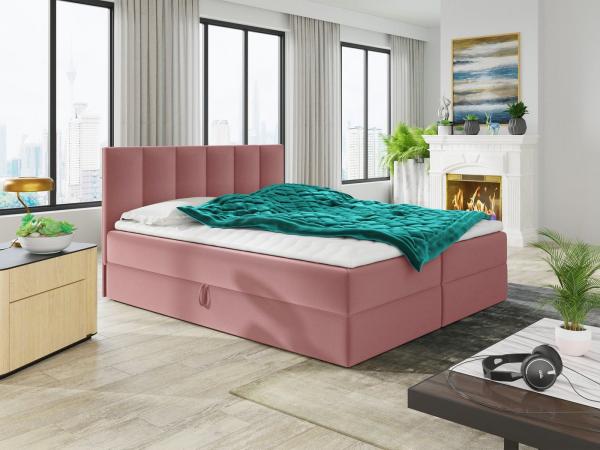 Boxspringbett Star mit Topper, Bonell-Matratze und 2 Bettkästen, Doppelbett, Polsterbett, Bett (Pink (Kronos 29), 160 x 200 cm)