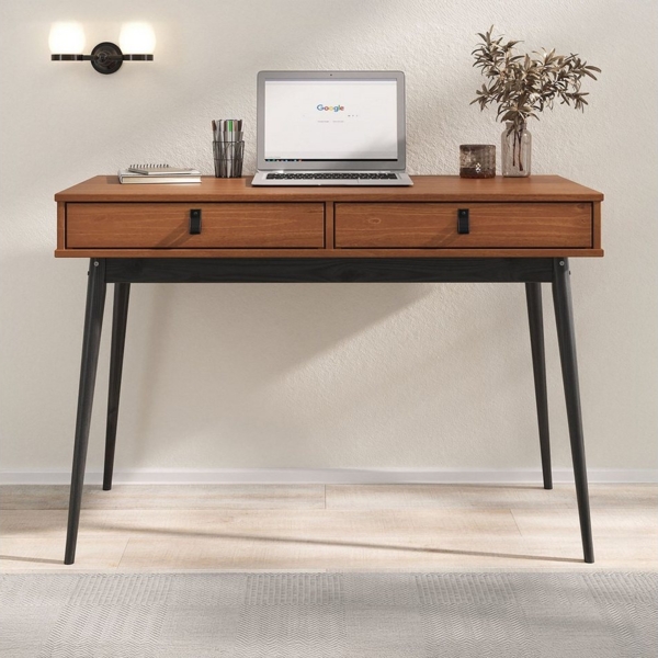 IDIMEX Schreibtisch WANDA, Bürotisch mit Schubladen Homeoffice Tisch massivholz kastanie/schwarz