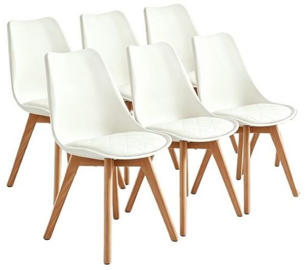 VASAGLE Esszimmerstuhl aus PU-Leder und Buchenholz, für Esszimmer und Büro, Gepolsterte Küchenstühle, 6er Set, 46,5 x 57 x 79 cm