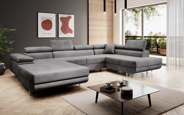 Designer Sofa Lago mit Schlaf - und Klappfunktion Grau Samt Rechts