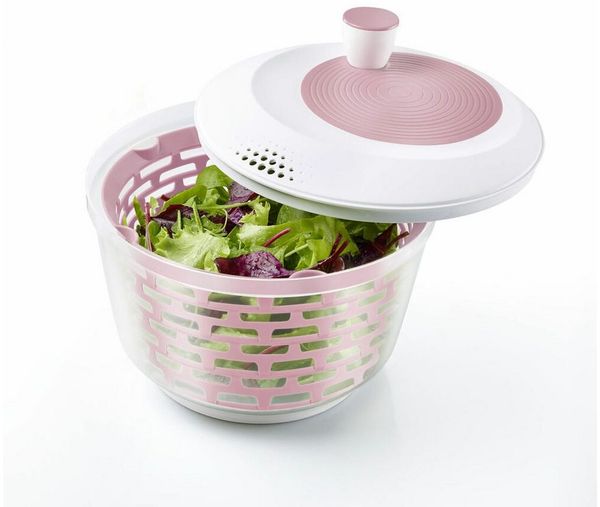 WESTMARK Salatschleuder im Set mit Salatbesteck und Dressingshaker, rosa, (Set), 3 teiliges Set, spülmaschinengeeignet