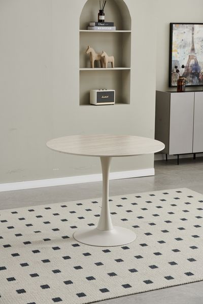 Esstisch >Josh< in Travertin, beige, Keramik, Metall - 75x90cm (HxD)