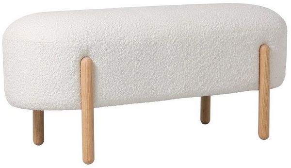 Bank Layida aus Boucle-Stoff, modern skandinavisch, weiß, gepolstert, Gestell natur