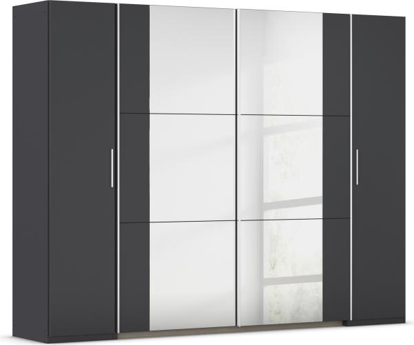 rauch Kleiderschrank, Dreh- und Schwebetürenschrank KRONACH, 4-türig, 2 Spiegeltüren teilaufgelegt, Grau metallic, 268 x 210 x 59 cm