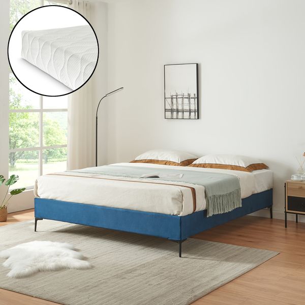 Doppelbett Lilla mit Matratze Samt 180x200 cm Blau [en. casa]