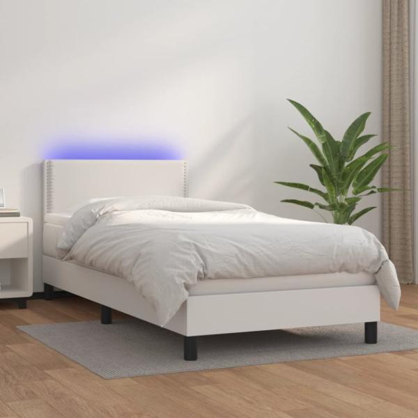 vidaXL Boxspringbett mit Matratze & LED Weiß 90x190 cm Kunstleder 3134136