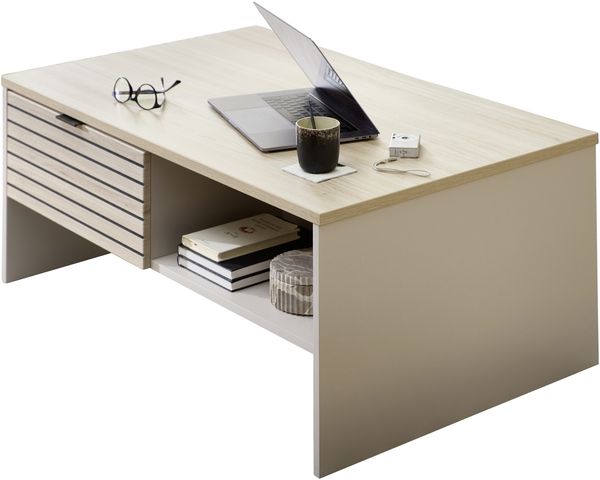 Couchtisch >Ina< in Cashmere / Riva Eiche Dekor, Spanplattte - 110x44x65 (BxHxT)