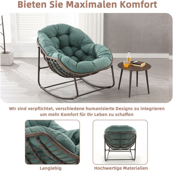 LVHOM Schaukelstuhl mit gepolstertem Kissen, Rattanstuhl mit Stahlrahmen, Lounge Sessel, Schaukelsessel, 1 St, für Balkon/Garten/Wohnzimmer/Schlafzimmer Bild 4