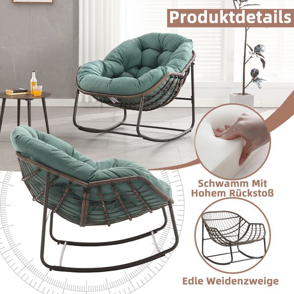 LVHOM Schaukelstuhl mit gepolstertem Kissen, Rattanstuhl mit Stahlrahmen, Lounge Sessel, Schaukelsessel, 1 St, für Balkon/Garten/Wohnzimmer/Schlafzimmer Bild 5