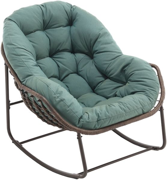 LVHOM Schaukelstuhl mit gepolstertem Kissen, Rattanstuhl mit Stahlrahmen, Lounge Sessel, Schaukelsessel, 1 St, für Balkon/Garten/Wohnzimmer/Schlafzimmer Bild 2