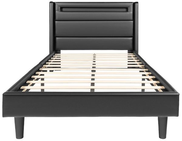 Furnify Polsterbett Bett ALVA 160 x 200 cm Doppelbett Bettgestell aus Kunstleder (mit Matratze), mit LED-Beleuchtung, Lattenrost und verstellbarem Kopfteil