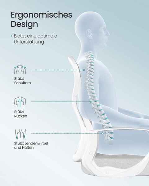 SONGMICS Bürostuhl ergonomisch, Drehstuhl mit Netzgewebe, Schreibtischstuhl mit Lendenstütze, Wippfunktion, Armlehnen, für Arbeitszimmer, Schlafzimmer, taubengrau-wolkenweiß Bild 4