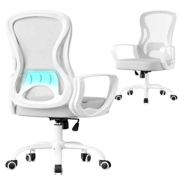 SONGMICS Bürostuhl ergonomisch, Drehstuhl mit Netzgewebe, Schreibtischstuhl mit Lendenstütze, Wippfunktion, Armlehnen, für Arbeitszimmer, Schlafzimmer, taubengrau-wolkenweiß Bild 1
