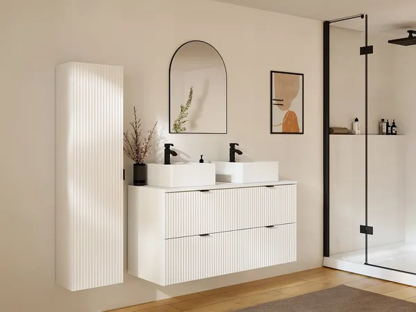 Vente-unique - ZEVINI Bathroom furniture set Holz, Platte Weiß - B 47 cm x H 60 cm x L 120 cm