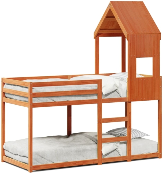 vidaXL Etagenbett mit Dach Wachsbraun 75x190 cm Massivholz Kiefer 3282009