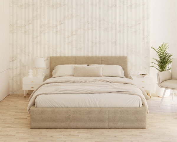 thematys Polsterbett mit Bettkasten Stauraumbett, aus hochwertigem CORD Stoff Bezug (verfügbar 90x200 120x200 140x200 160x200 180x200cm, Bettrahmen, Bett, mit großen gepolsterten Kopfteil, mit Bettkasten zum aufklappen), Metallrahmen mit Lattenrost, hy...