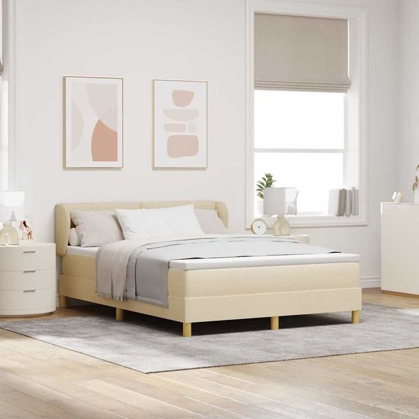 vidaXL Boxspringbett mit Matratze Creme 140 x 190 cm Stoff 3340211