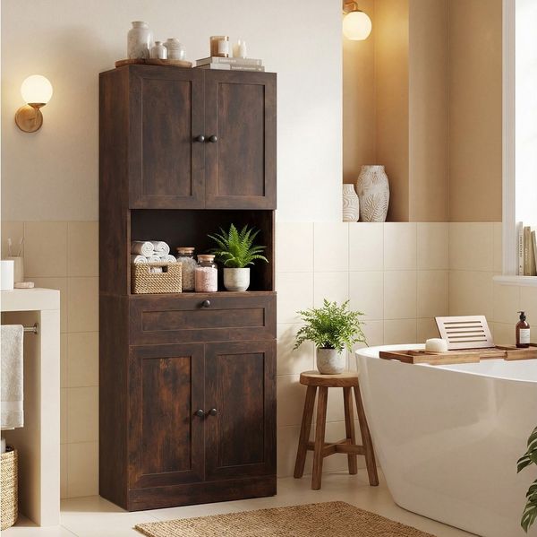 COSTWAY Badkommode, Hochschrank Bad mit 4 Türen Küchenschrank 171,5 cm
