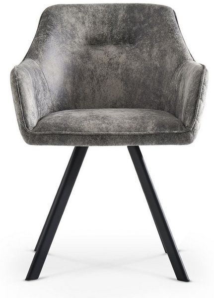 B&D home Esszimmerstühle CYRUS 2er Set | Armlehnenstuhl für Küche, Büro, Esszimmer, Wohnzimmer | modern | Wildleder Optik Grau