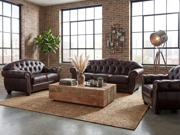 Chesterfield Garnitur 1+2+3 Echtleder antik braun massivum Chesterfield Hereford Sofa-Set 3-2-1 Ledergarnitur 100x72x90 cm