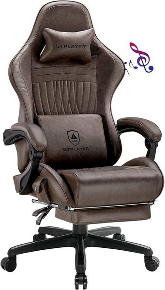 GTPLAYER Gaming Stuhl, Ergonomischer Gaming Stuhl, mit Fußstütze, Lautsprecher, bis 155 kg belastbar,  Hellbraun