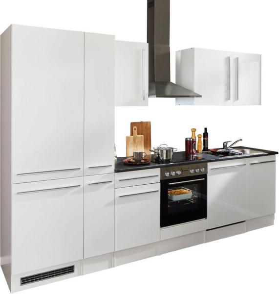 Jazz 8 Moderne Küchenzeile ohne Elektrogeräte in Weiß Hochglanz, Metallic Grau - Geräumige Einbauküche mit viel Stauraum - 310 x 211 x 60 cm (B/H/T)