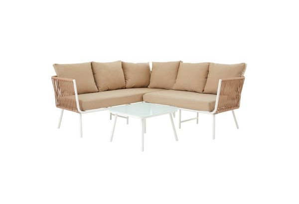 IDIMEX Gartenlounge-Set JAKARTA, Balkon Lounge Set klein Ecklounge mit Beistelltisch weiß/beige