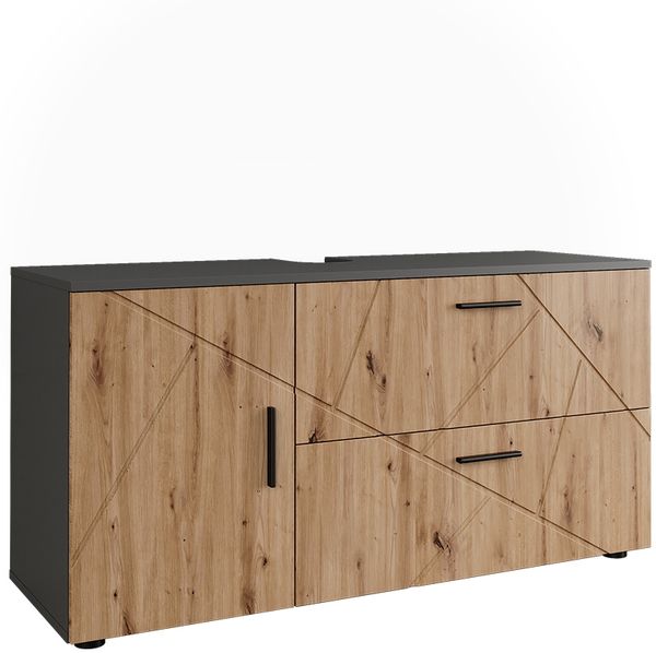Waschbeckenunterschrank Irma Anthrazit/Goldkraft Eiche 120.1 x 60.6 cm mit 2 Schubladen und 1 Tür Vicco