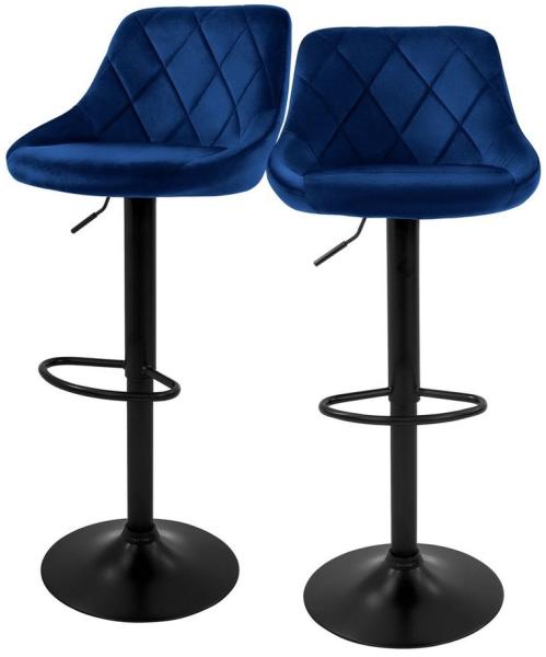 ML-DESIGN Barhocker Gepolsterter Barstuhl mit Rückenlehne und Fußstütze, 360° drehbar (2 St), Drestuhl höhenverstellbar 62-82 cm, Blau, Bezug aus Samt