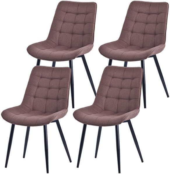 HOMAVO 4er Set 'YZ2' Esszimmerstuhl mit geradlinige Karosteppung, Stoff braun, 53 x 62,5 x 88 cm