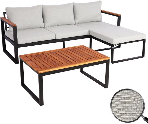 Garten-Garnitur HWC-L26b, Gartenlounge Sitzgruppe Lounge-Set Sofa, Aluminium Akazie Holz MVG-zertifiziert ~ hellgrau