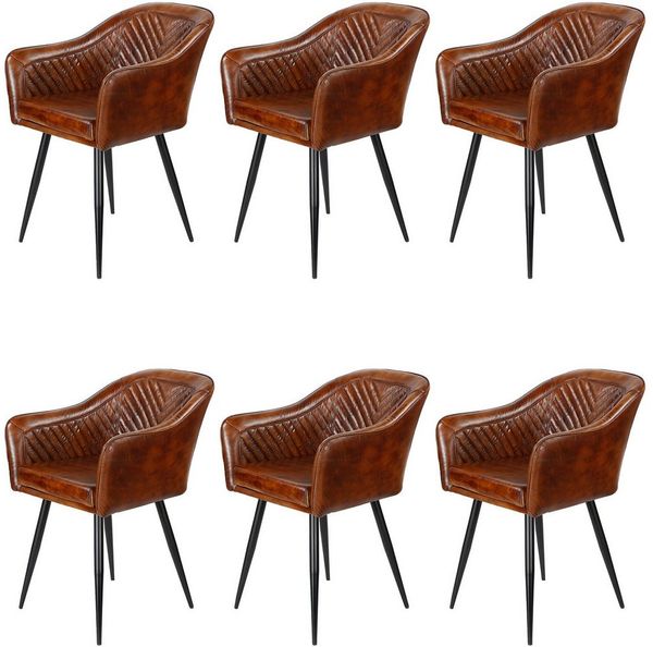 Casa Moro Armlehnstuhl Ledersessel Lederstuhl Braun (Mengen Auswahl 1 Sessel, 2er, 4er & 6er Set), bequemer Polstersessel Polsterstuhl