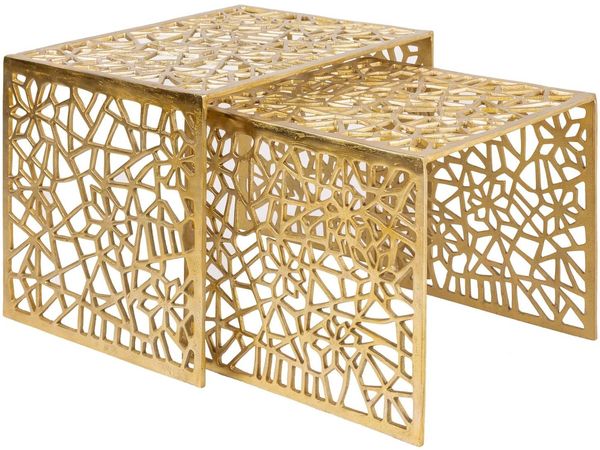 2er Set Couchtisch Aluminium Gold - Design Beistelltisch Set - Metalltisch Wohnzimmertisch modern Alu - Sofatisch rechteckig Metall - Loungetisch Set Satztisch Handmade