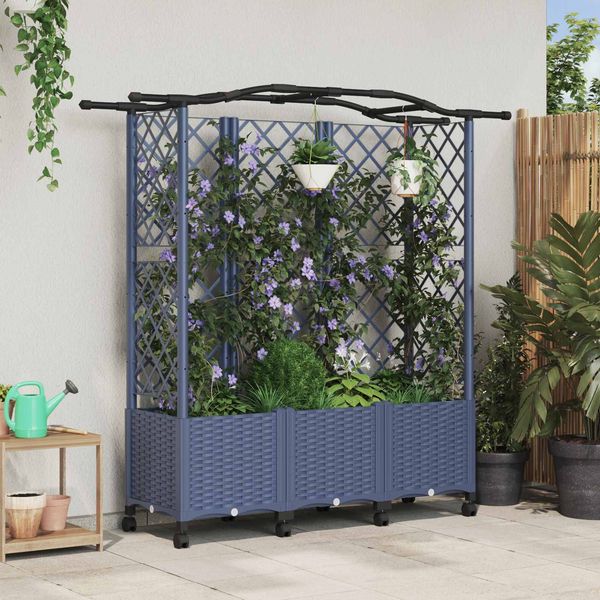 vidaXL Hochbeet mit Rankgitter und Dach Grau 163 x 40 x 144 cm PP 3423110