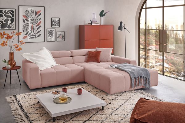 KAWOLA Sofa RENO Ecksofa Feincord rosa Longchair rechts 68 x 217 x 258 cm