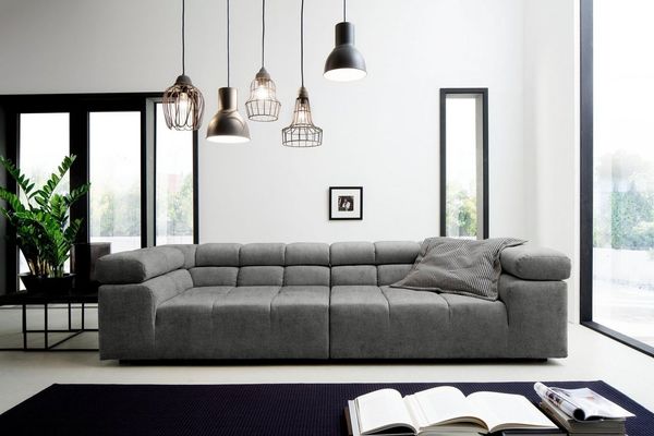 Home affaire Big-Sofa Ancona B/T/H: 290/110/70 cm, auffällige Steppung, inkl. 2 Zierkissen und verstellbaren Kopfstützen