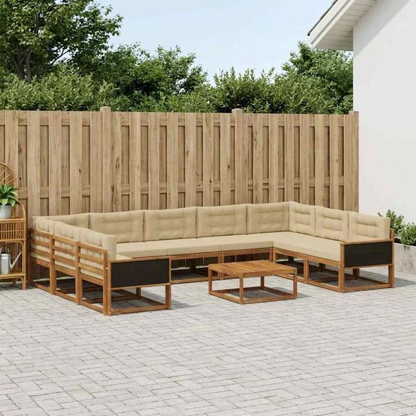 vidaXL Outdoor-Sofagarnitur mit Kissen 10 pcs Natur und Beige 3382896