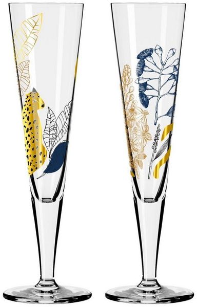 Ritzenhoff Sektglas GOLDNACHT, Glas, Höhe: 24cm, Farbe: Mehrfarbig, Motiv: Gepard & Blätter