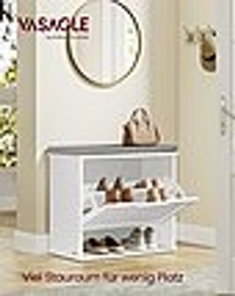 VASAGLE Schuhbank mit Sitzkissen, 3 Ebenen für 6 Paar Schuhe, MDF wolkenweiß-Taubengrau, 30 x 60 x 53,5 cm