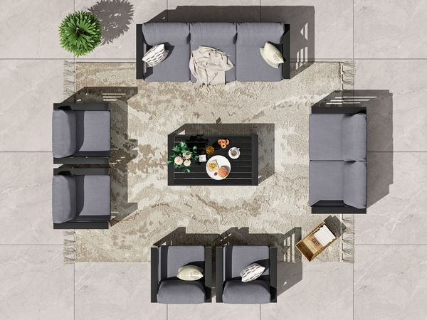 MeXo Gartenlounge-Set Terrassenmöbel Set 8-10 Personen Aluminium outdoor wetterfest, (Belastbarkeit pro Sitzplatz 140kg, 7-tlg, 12cm Deluxe Relax-Sitzkissen), Gartenmöbel Set für Außenbereich, Terrasse, Balkon und Garten