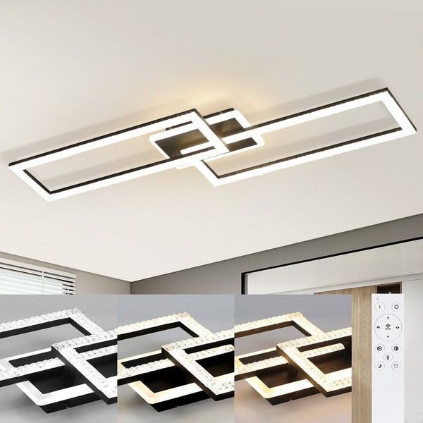 Nettlife LED Deckenleuchte LED Deckenleuchte Schwarz 56W aus Metall Kristall, LED fest integriert, Warmweiß Neutralweiß Kaltweiß, Schlafzimmer küche