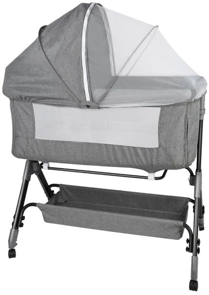 HUOLE 3 in 1 Beistellbett & Babywiege & Reisebett, 4-stufig Höhenverstellbares Babybett, neigbar, Kinderbett, Stubenwagen für Babys bis 25kg belastbar-104 * 52 * 100-110cm – Leinengrau
